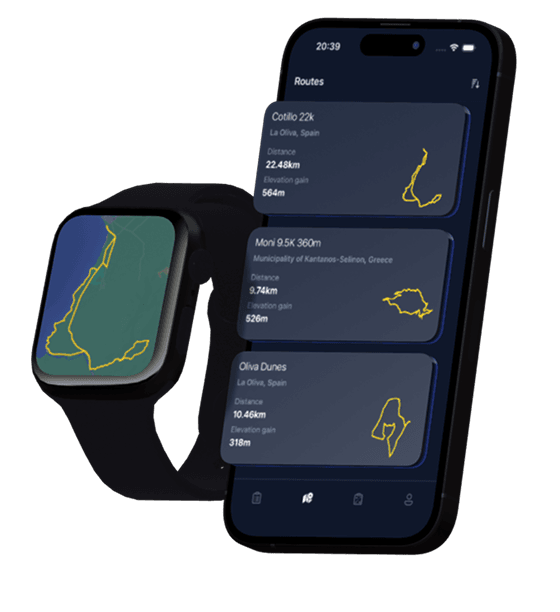 Milo running app interface on Apple Watch for dogs showing paw tracking and adventure features