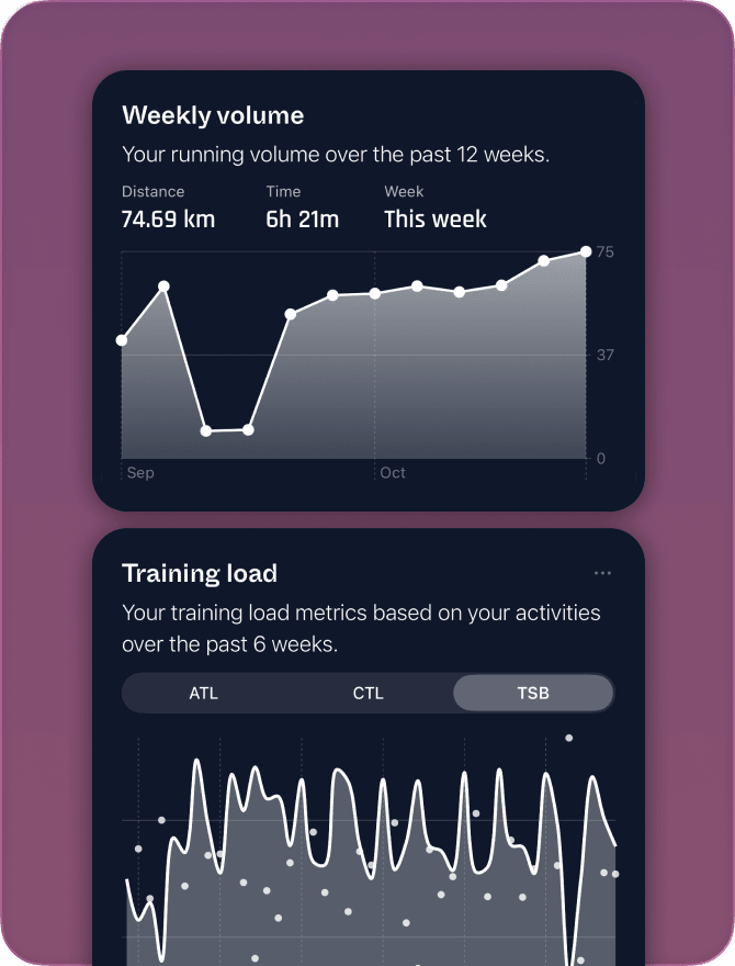 Insights screens displaying run metrics