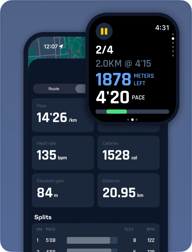 Tracking screens displaying run metrics