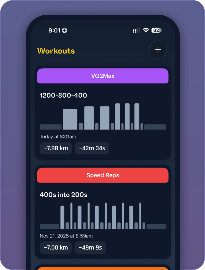 Workout screens displaying run metrics