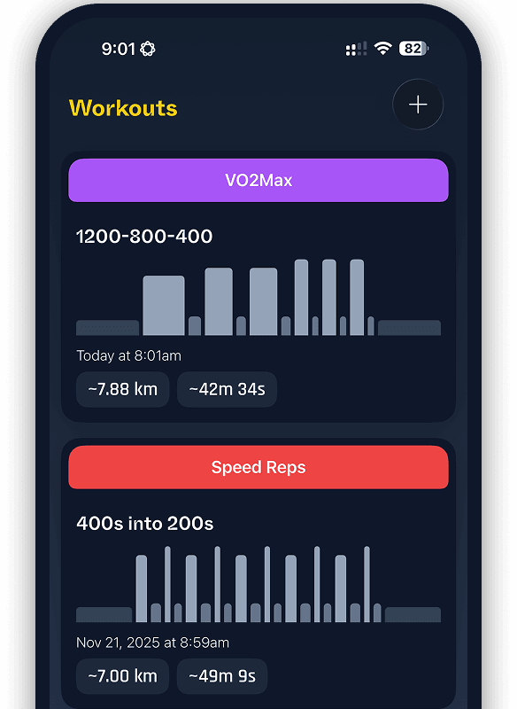 Workout screens displaying run metrics